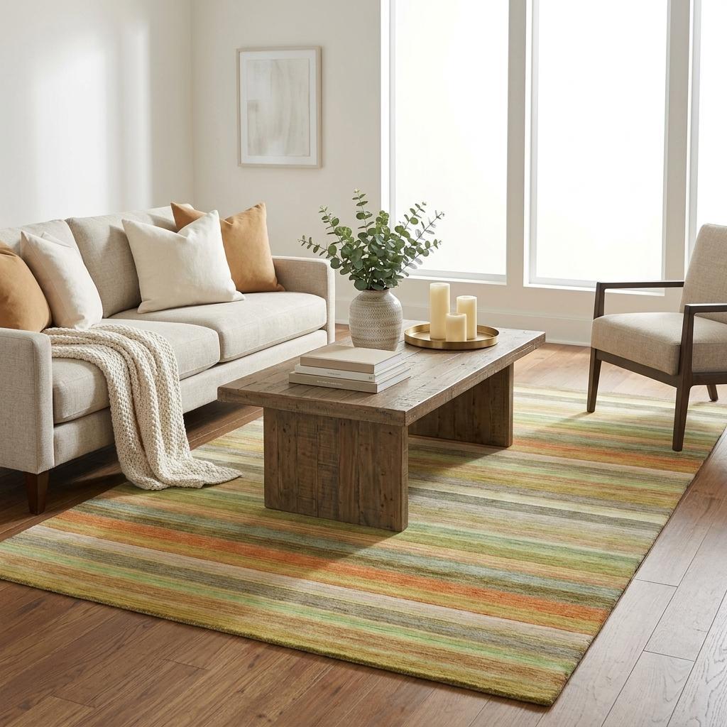 5' X 8' Green And Orange Striped Shag Washable Area Rug With UV Protection - HomeRoots - Flyclothing LLC