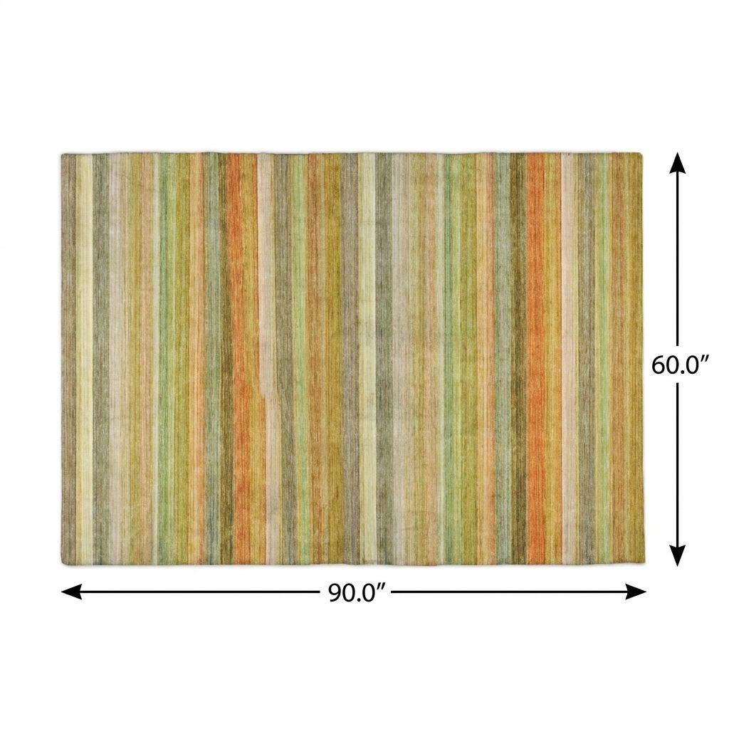 5' X 8' Green And Orange Striped Shag Washable Area Rug With UV Protection - HomeRoots - Flyclothing LLC