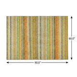 5' X 8' Green And Orange Striped Shag Washable Area Rug With UV Protection - HomeRoots - Flyclothing LLC