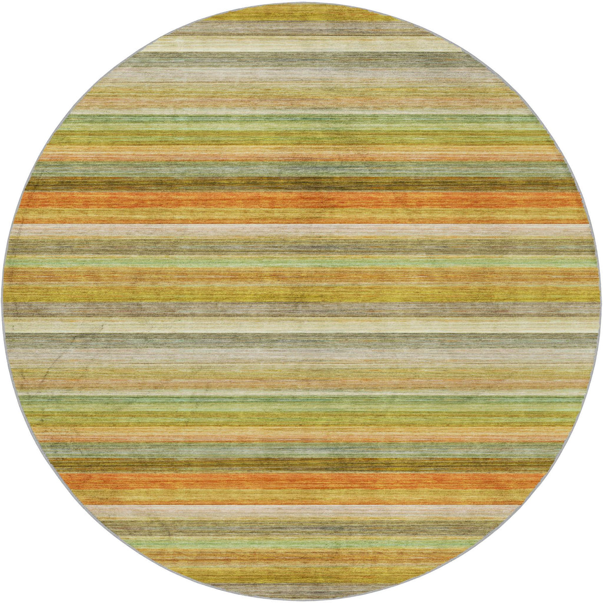 8' Green And Orange Striped Shag Washable Round Rug With UV Protection - HomeRoots - Flyclothing LLC