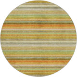 8' Green And Orange Striped Shag Washable Round Rug With UV Protection - HomeRoots - Flyclothing LLC