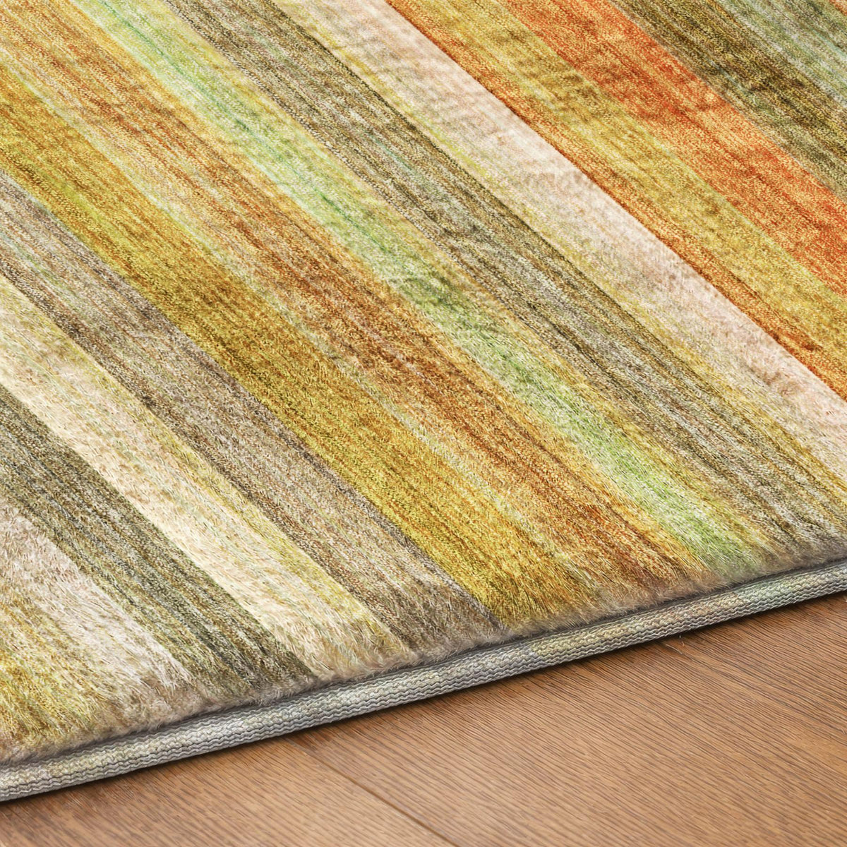 8' Green And Orange Striped Shag Washable Round Rug With UV Protection - HomeRoots - Flyclothing LLC