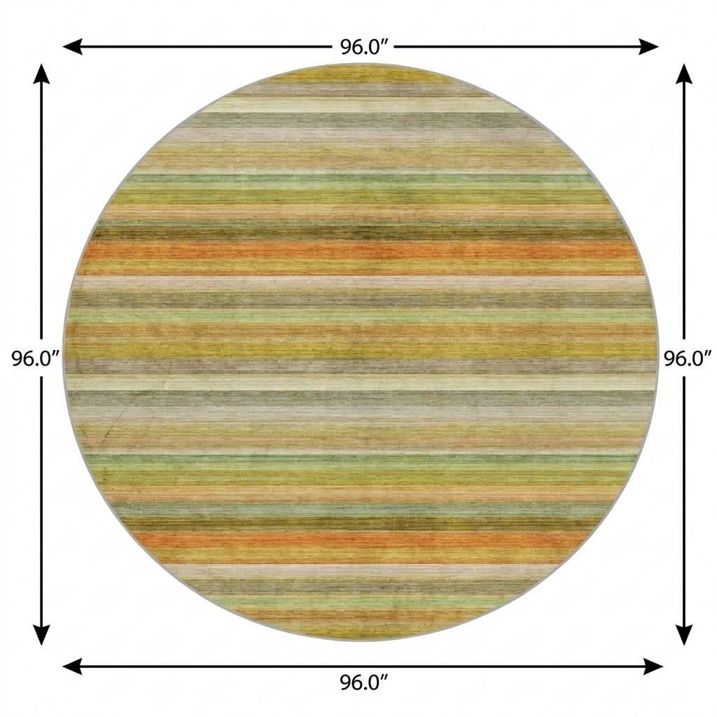 8' Green And Orange Striped Shag Washable Round Rug With UV Protection - HomeRoots - Flyclothing LLC