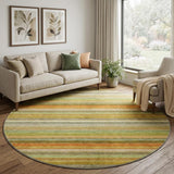 8' Green And Orange Striped Shag Washable Round Rug With UV Protection - HomeRoots - Flyclothing LLC