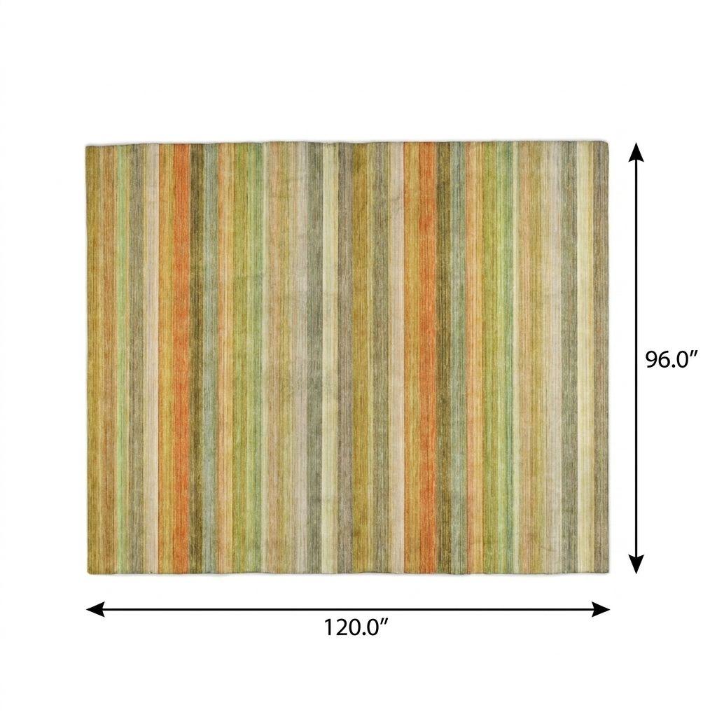 8' X 10' Green And Orange Striped Shag Washable Area Rug With UV Protection - HomeRoots - Flyclothing LLC