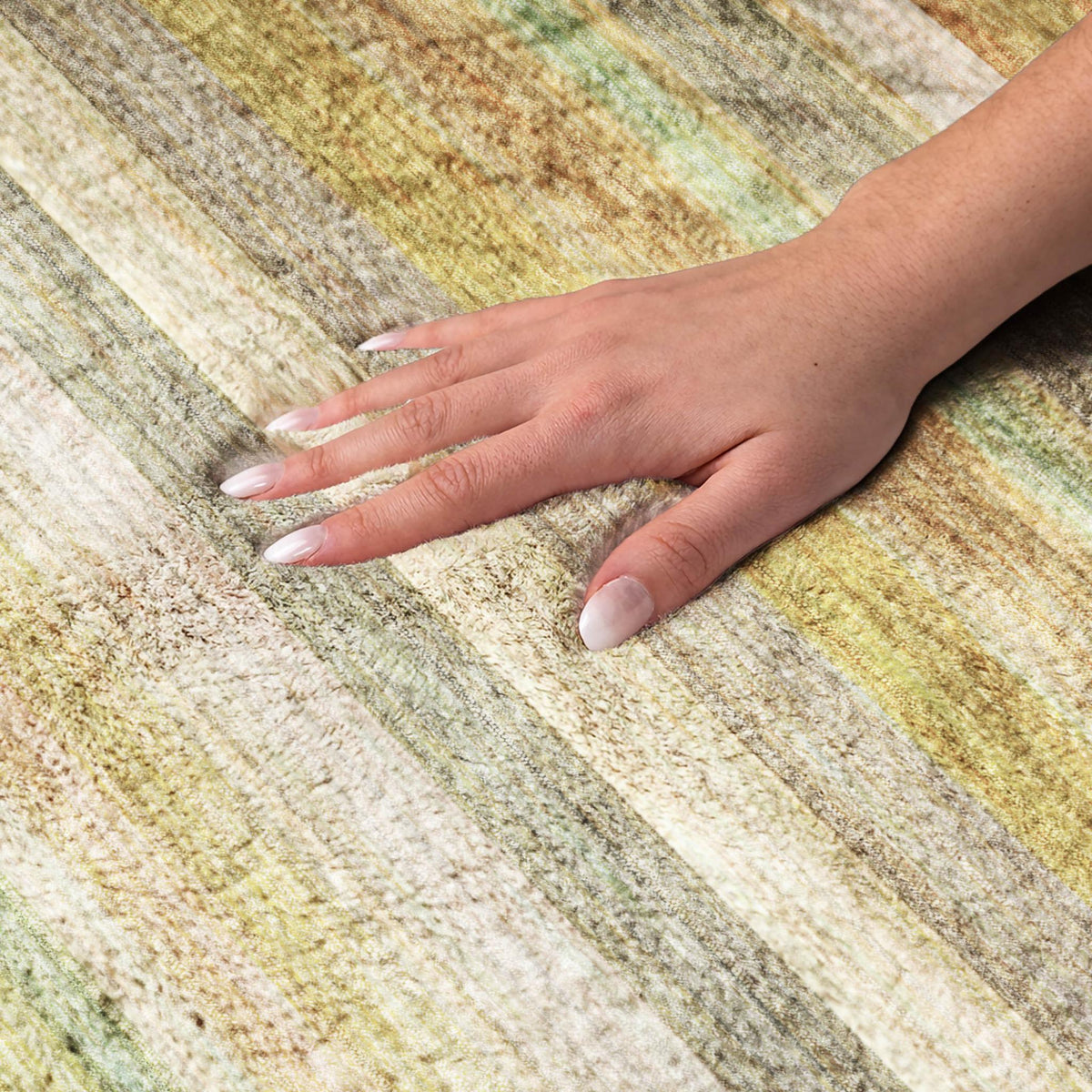 9' X 12' Green And Orange Striped Shag Washable Area Rug With UV Protection - HomeRoots - Flyclothing LLC