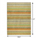 9' X 12' Green And Orange Striped Shag Washable Area Rug With UV Protection - HomeRoots - Flyclothing LLC