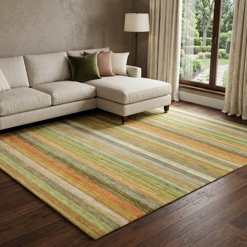 10' X 14' Green And Orange Striped Shag Washable Area Rug With UV Protection - HomeRoots - Flyclothing LLC