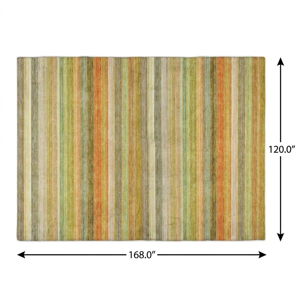 10' X 14' Green And Orange Striped Shag Washable Area Rug With UV Protection - HomeRoots - Flyclothing LLC