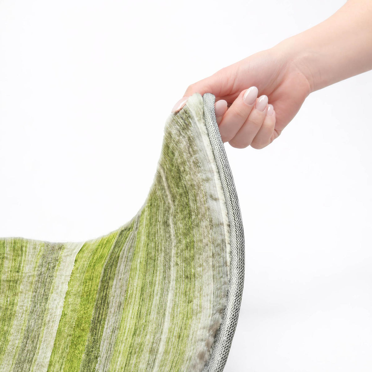 8' Fern Green And Olive Green Striped Shag Washable Round Rug With UV Protection - HomeRoots - Flyclothing LLC