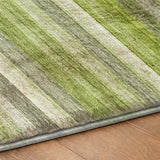 8' Fern Green And Olive Green Striped Shag Washable Round Rug With UV Protection - HomeRoots - Flyclothing LLC