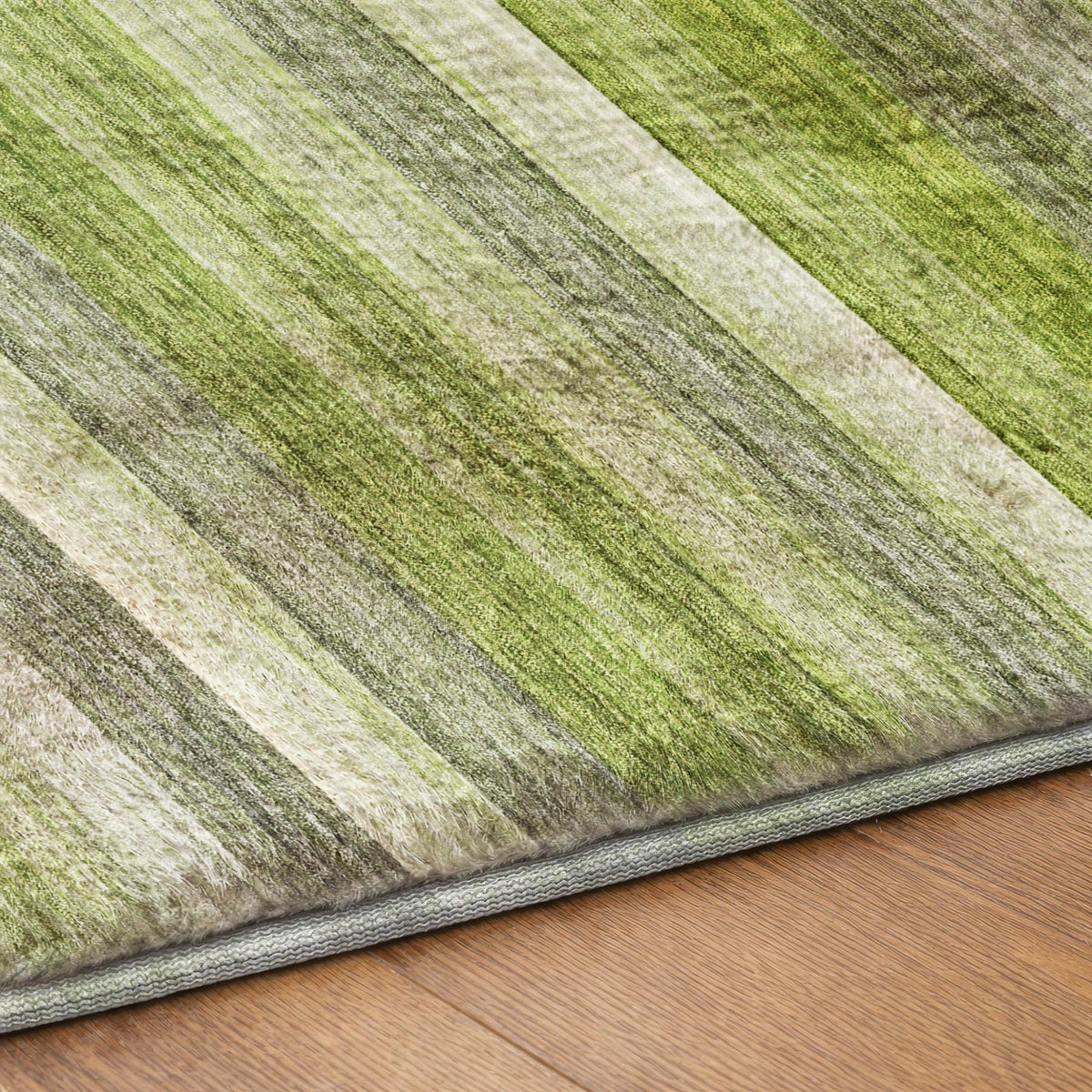 8' Fern Green And Olive Green Striped Shag Washable Round Rug With UV Protection - HomeRoots - Flyclothing LLC