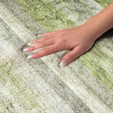 8' Fern Green And Olive Green Striped Shag Washable Round Rug With UV Protection - HomeRoots - Flyclothing LLC