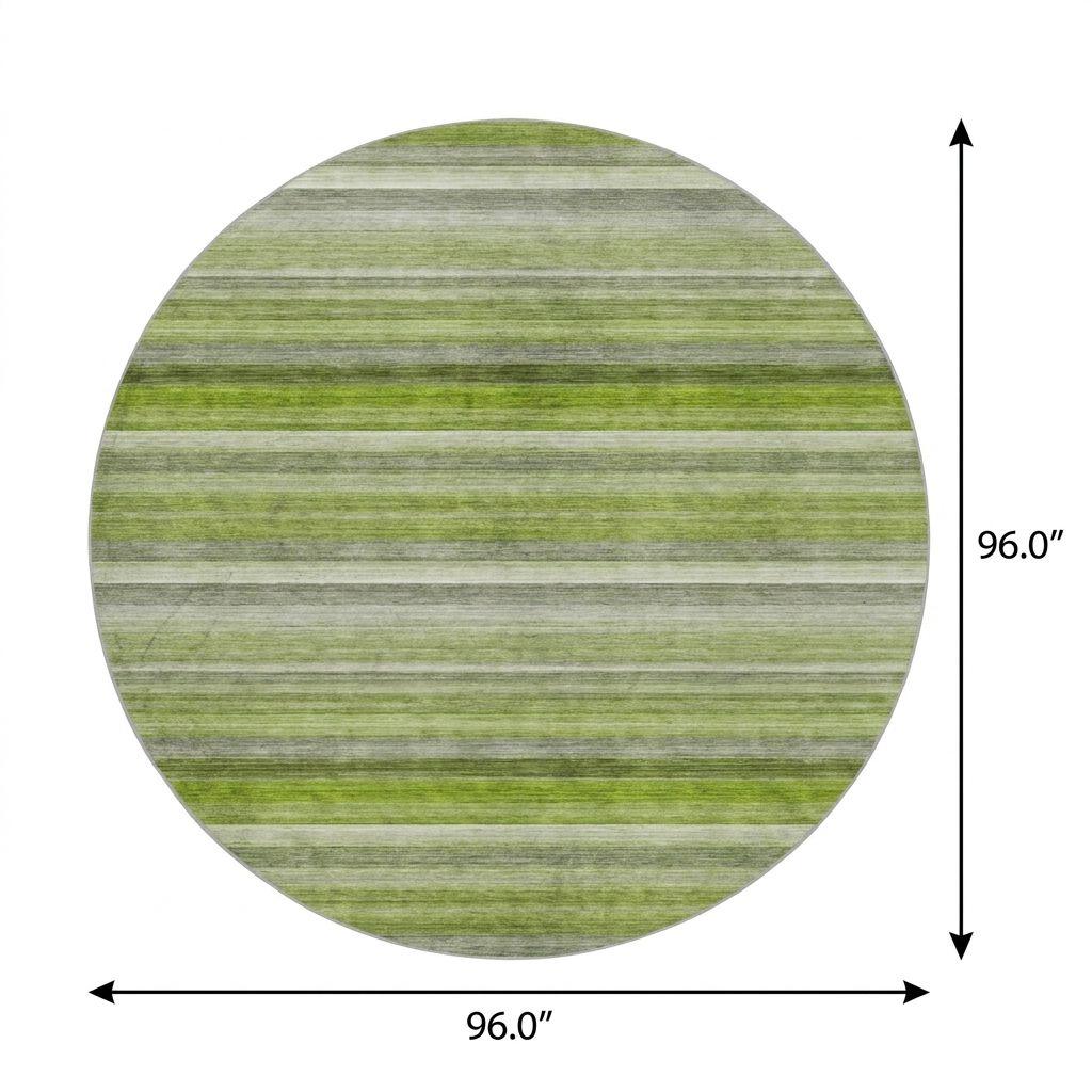 8' Fern Green And Olive Green Striped Shag Washable Round Rug With UV Protection - HomeRoots - Flyclothing LLC