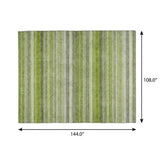9' X 12' Fern Green And Olive Green Striped Shag Washable Area Rug With UV Protection - HomeRoots - Flyclothing LLC