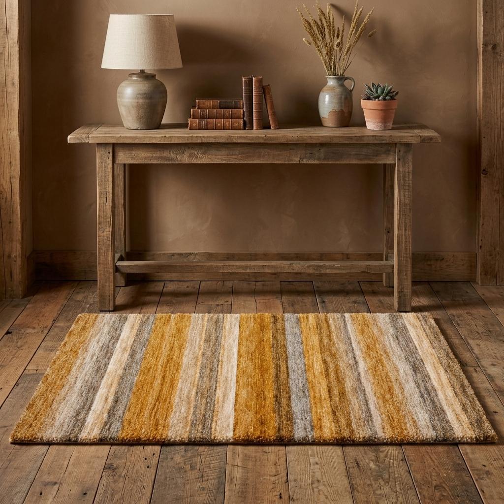 3' X 5' Orange And Copper Striped Shag Washable Area Rug With UV Protection - HomeRoots - Flyclothing LLC