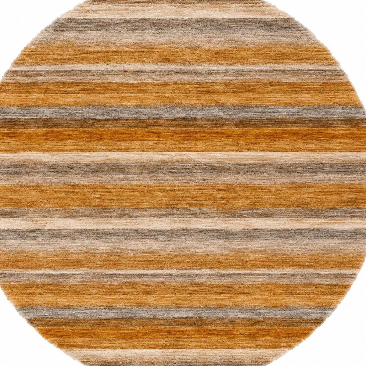 8' Orange And Copper Striped Shag Washable Round Rug With UV Protection - HomeRoots - Flyclothing LLC