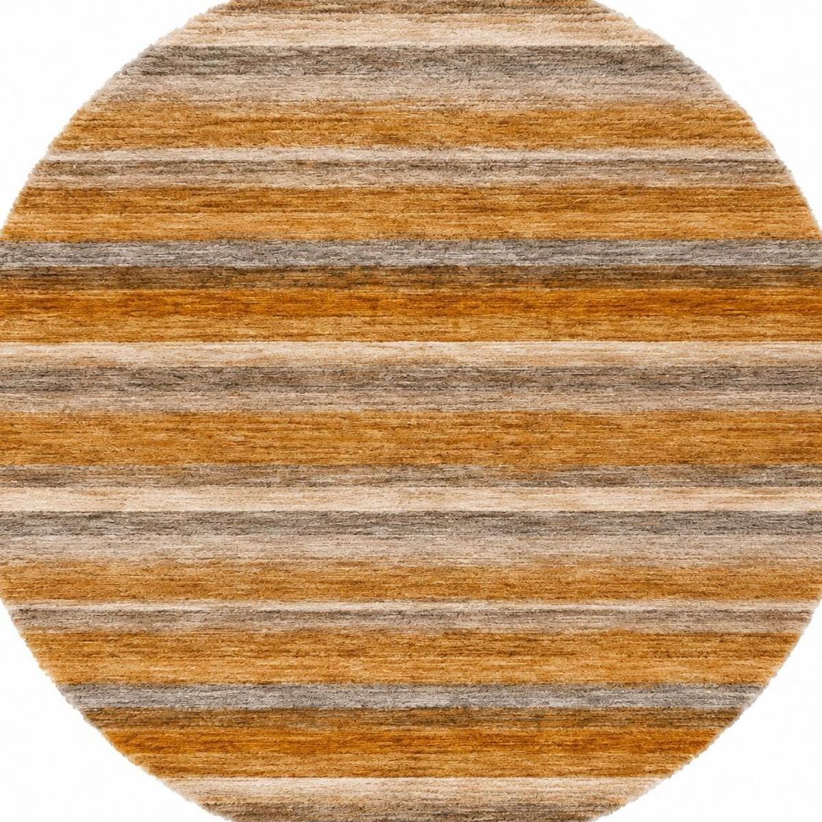 8' Orange And Copper Striped Shag Washable Round Rug With UV Protection - HomeRoots - Flyclothing LLC