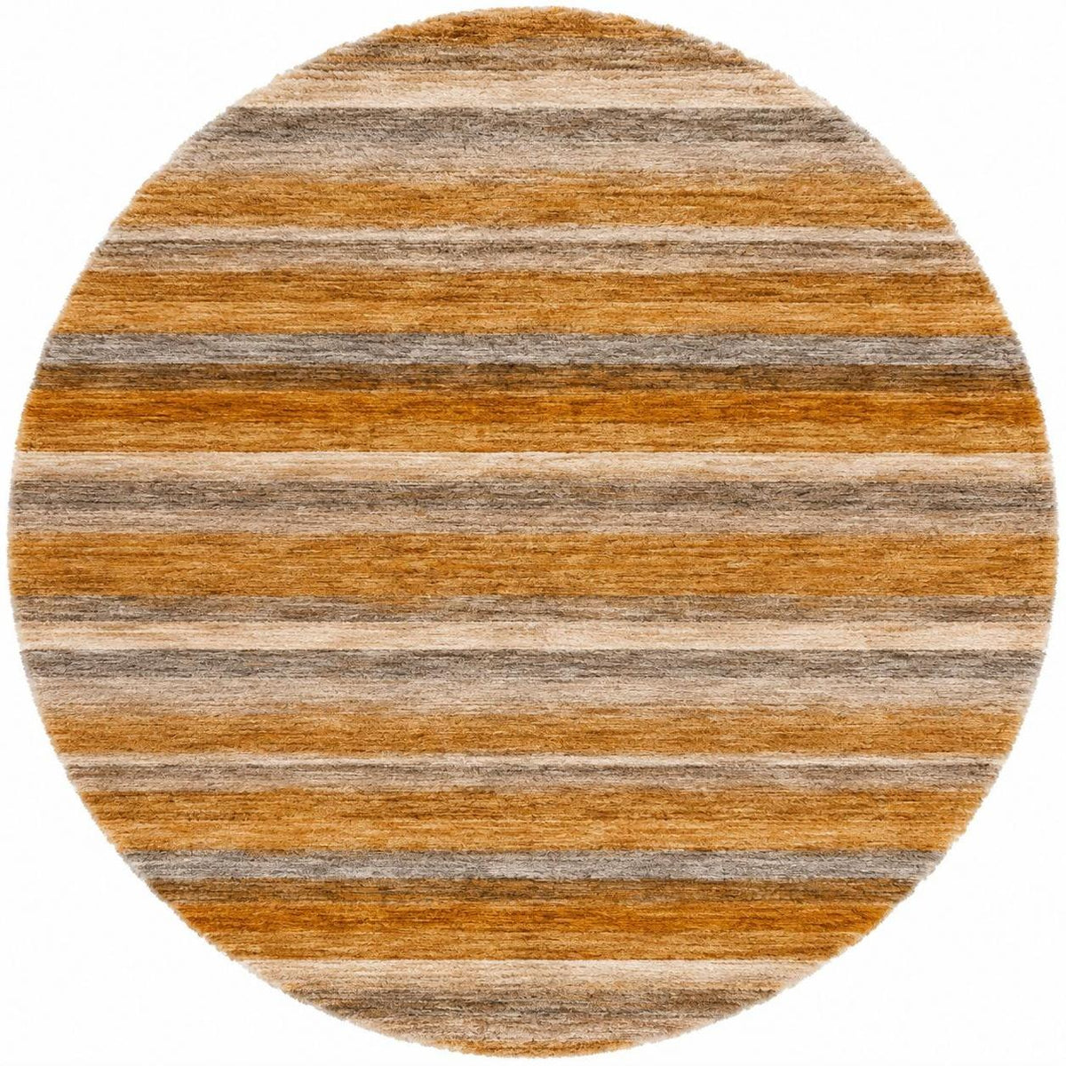 8' Orange And Copper Striped Shag Washable Round Rug With UV Protection - HomeRoots - Flyclothing LLC