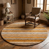 8' Orange And Copper Striped Shag Washable Round Rug With UV Protection - HomeRoots - Flyclothing LLC