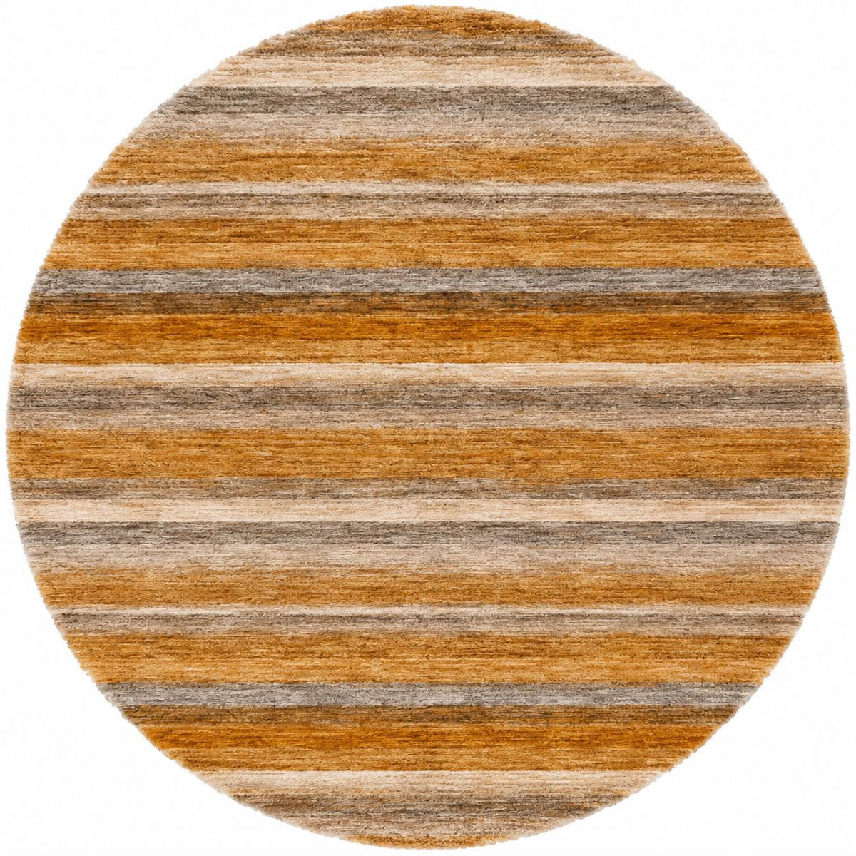 8' Orange And Copper Striped Shag Washable Round Rug With UV Protection - HomeRoots - Flyclothing LLC