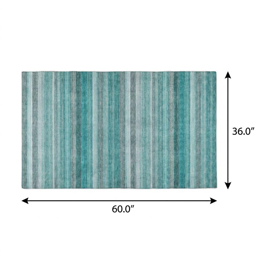 3' X 5' Teal And Gray Striped Shag Washable Area Rug With UV Protection - HomeRoots - Flyclothing LLC