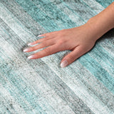 5' X 8' Teal And Gray Striped Shag Washable Area Rug With UV Protection - HomeRoots - Flyclothing LLC