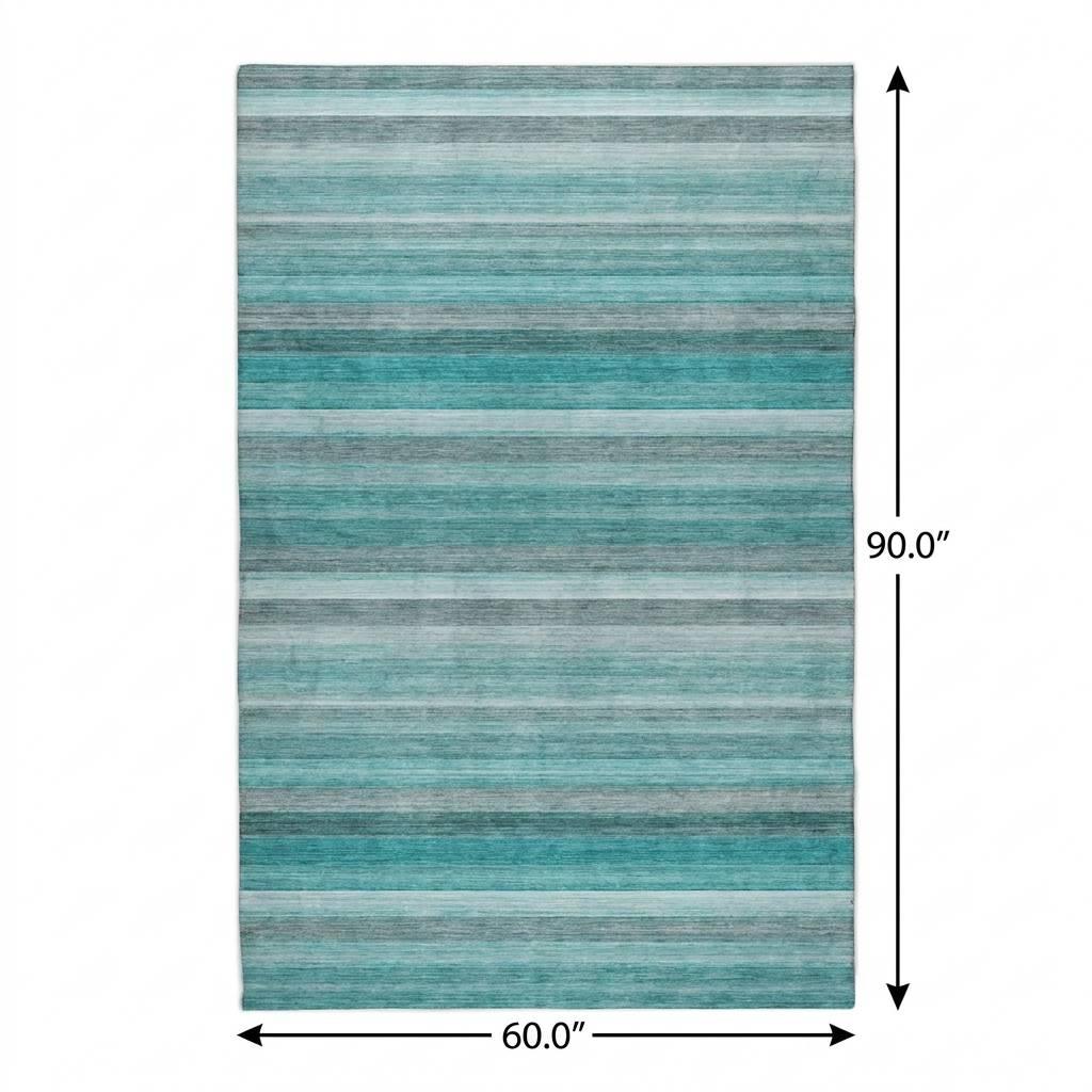 5' X 8' Teal And Gray Striped Shag Washable Area Rug With UV Protection - HomeRoots - Flyclothing LLC