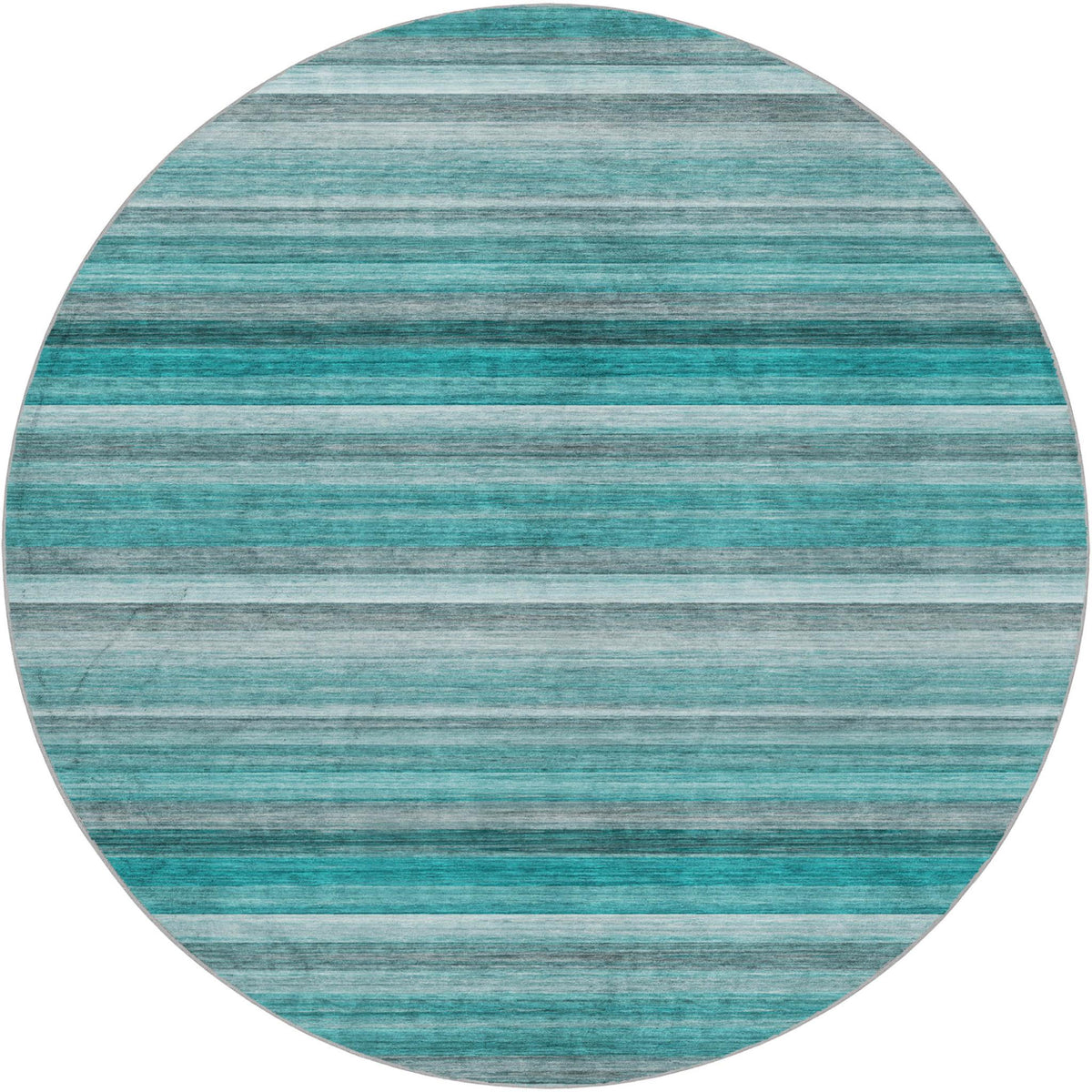 8' Teal And Gray Striped Shag Washable Round Rug With UV Protection - HomeRoots - Flyclothing LLC