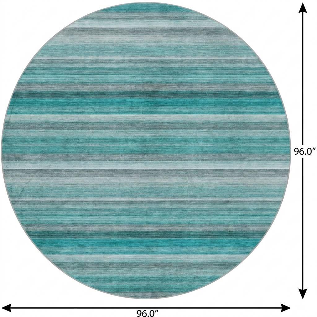 8' Teal And Gray Striped Shag Washable Round Rug With UV Protection - HomeRoots - Flyclothing LLC