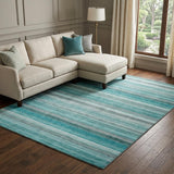 8' X 10' Teal And Gray Striped Shag Washable Area Rug With UV Protection - HomeRoots - Flyclothing LLC
