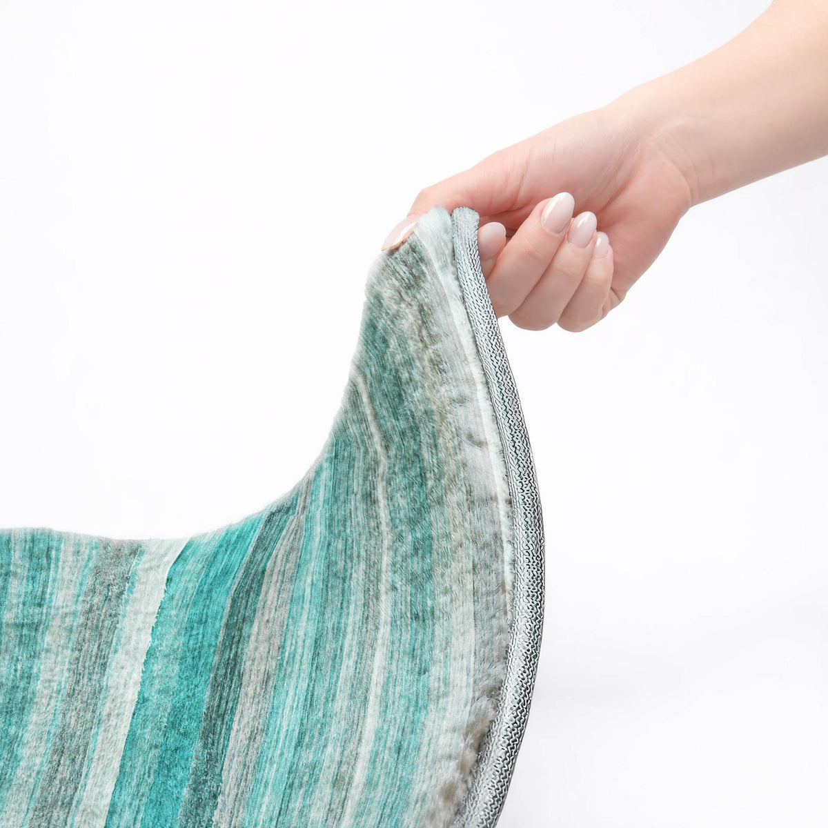 8' X 10' Teal And Gray Striped Shag Washable Area Rug With UV Protection - HomeRoots - Flyclothing LLC