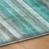 8' X 10' Teal And Gray Striped Shag Washable Area Rug With UV Protection - HomeRoots - Flyclothing LLC