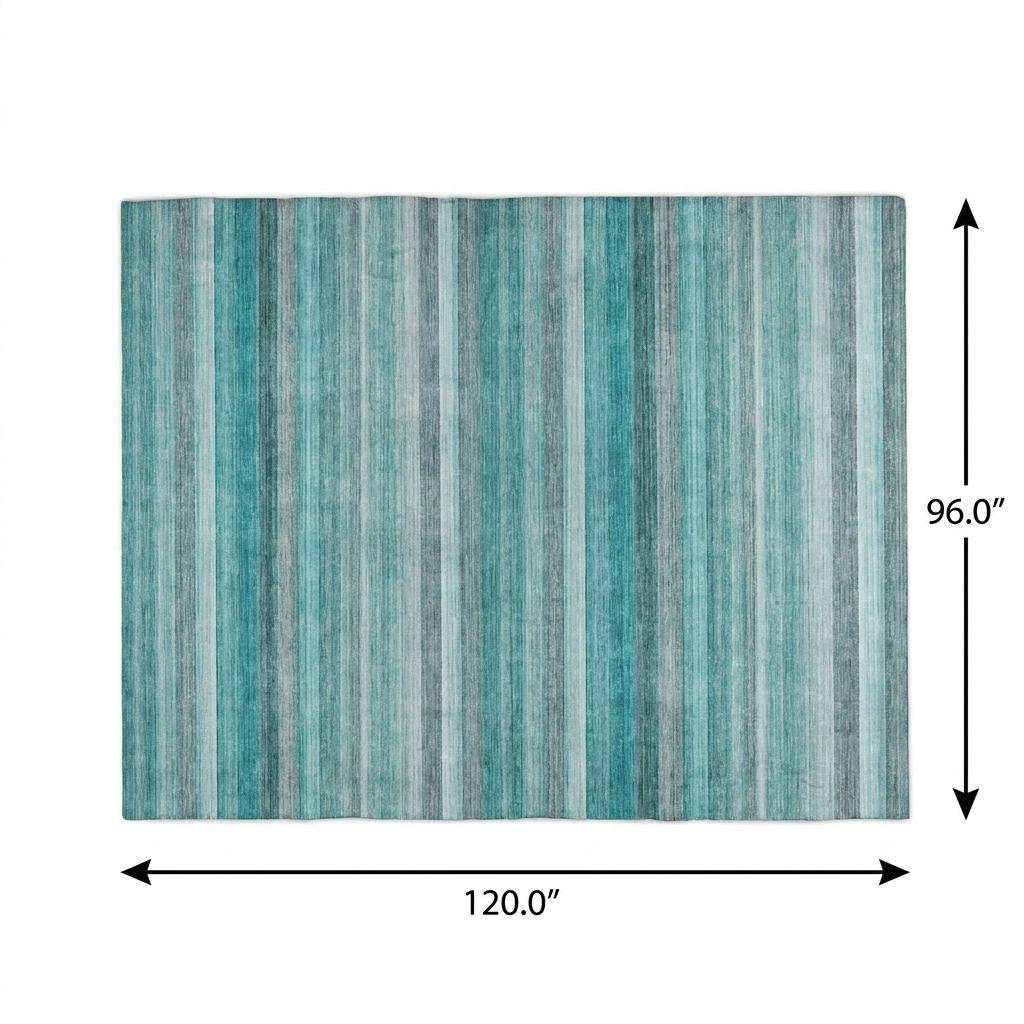 8' X 10' Teal And Gray Striped Shag Washable Area Rug With UV Protection - HomeRoots - Flyclothing LLC