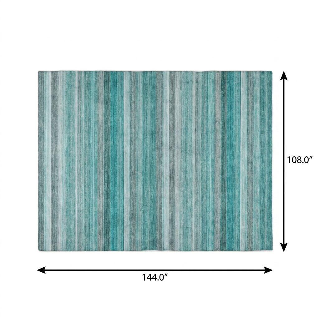 9' X 12' Teal And Gray Striped Shag Washable Area Rug With UV Protection - HomeRoots - Flyclothing LLC