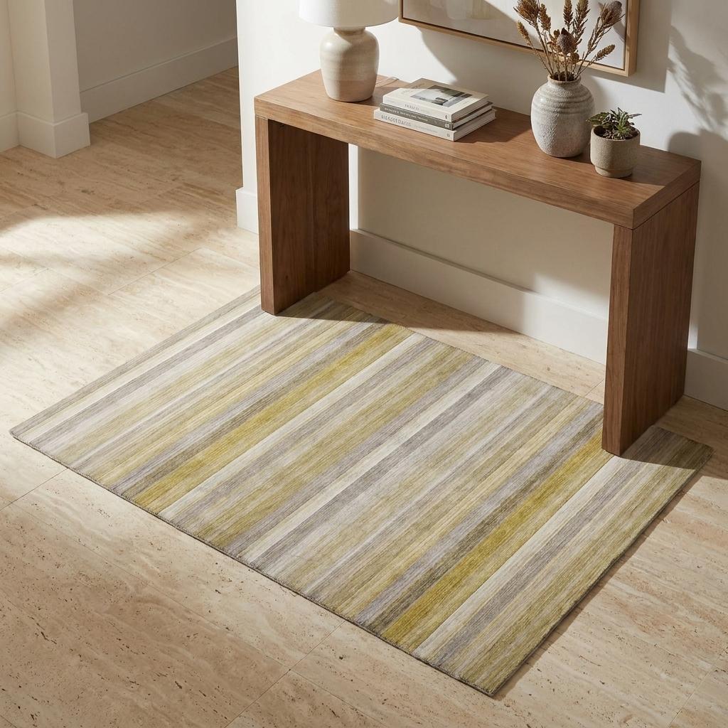 3' X 5' Wheat And Beige Striped Shag Washable Area Rug With UV Protection - HomeRoots - Flyclothing LLC