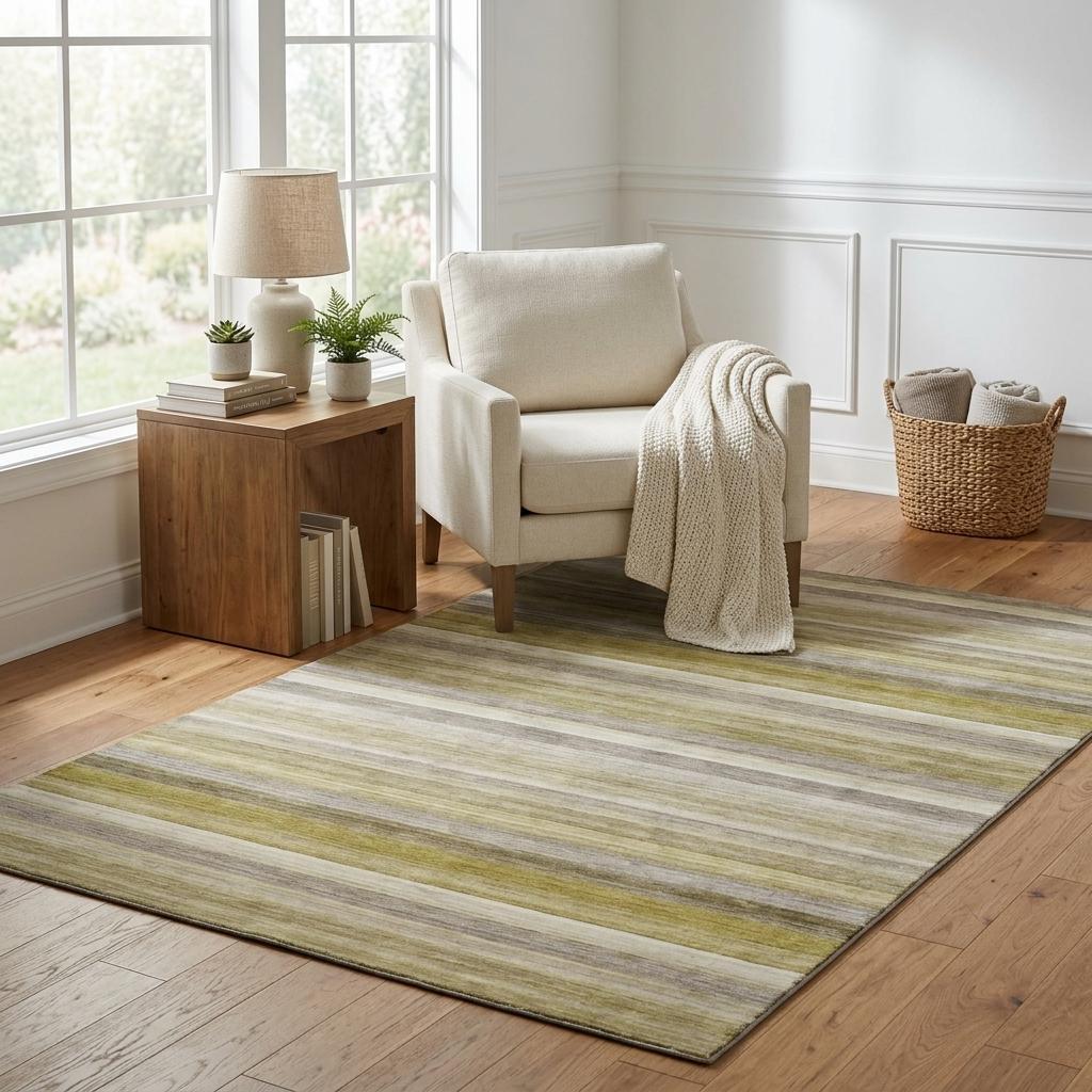 5' X 8' Wheat And Beige Striped Shag Washable Area Rug With UV Protection - HomeRoots - Flyclothing LLC