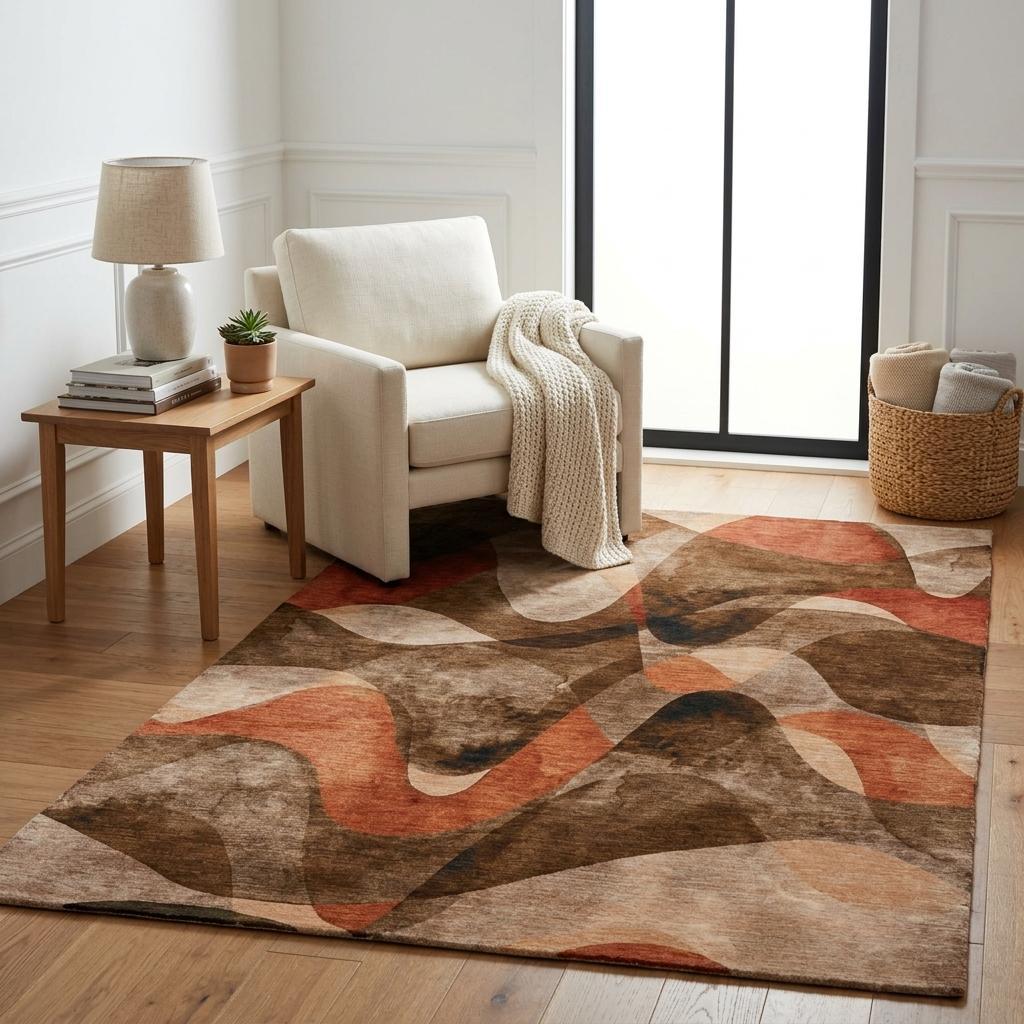 5' X 8' Chocolate And Taupe Abstract Shag Washable Area Rug With UV Protection - HomeRoots - Flyclothing LLC