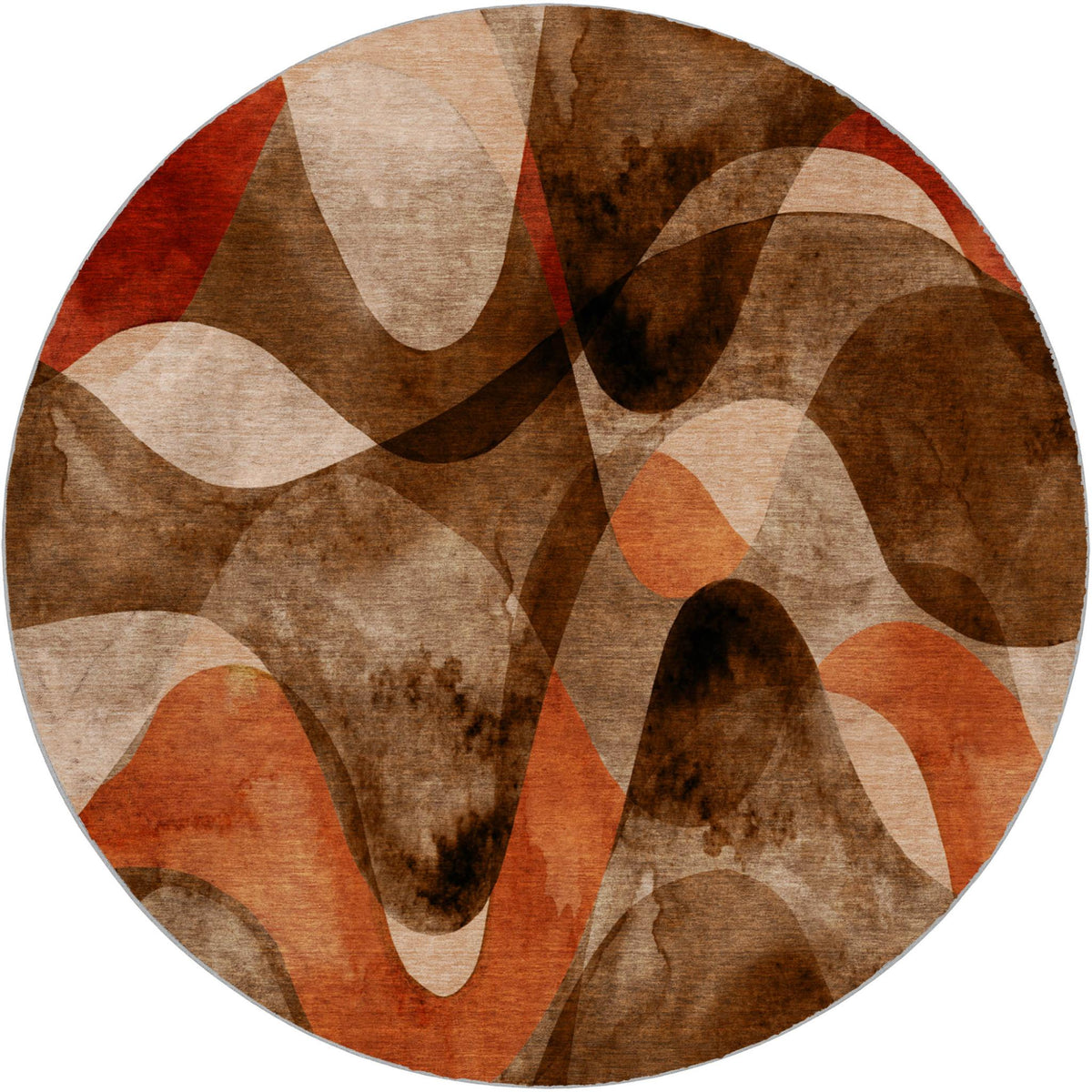 8' Chocolate And Taupe Abstract Shag Washable Round Rug With UV Protection - HomeRoots - Flyclothing LLC