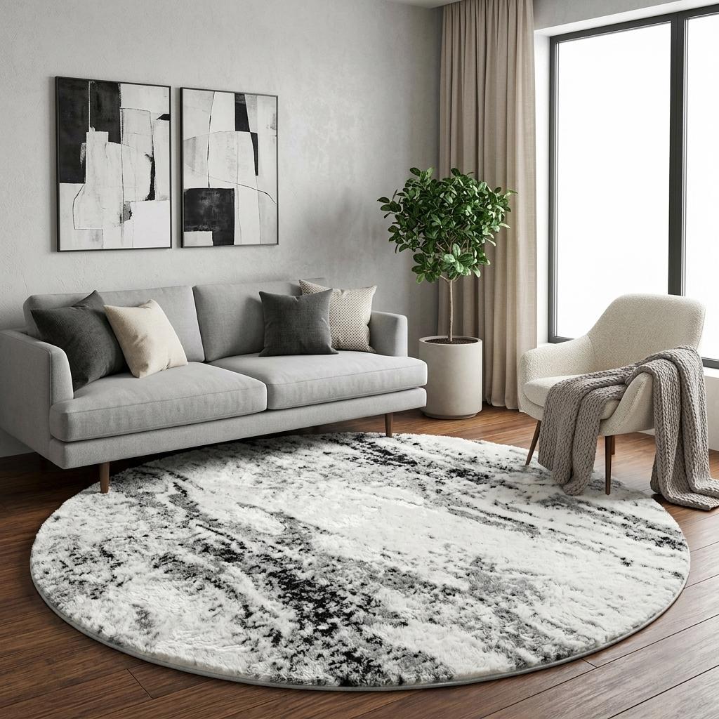 8' Chocolate And Taupe Abstract Shag Washable Round Rug With UV Protection - HomeRoots - Flyclothing LLC