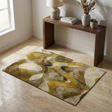 3' X 5' Coffee And Gold Abstract Shag Washable Area Rug With UV Protection - HomeRoots - Flyclothing LLC