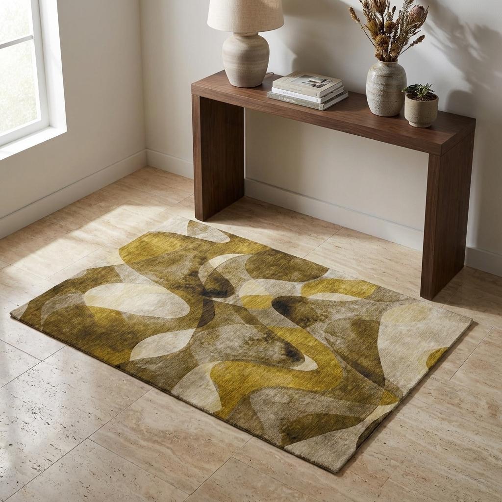 3' X 5' Coffee And Gold Abstract Shag Washable Area Rug With UV Protection - HomeRoots - Flyclothing LLC
