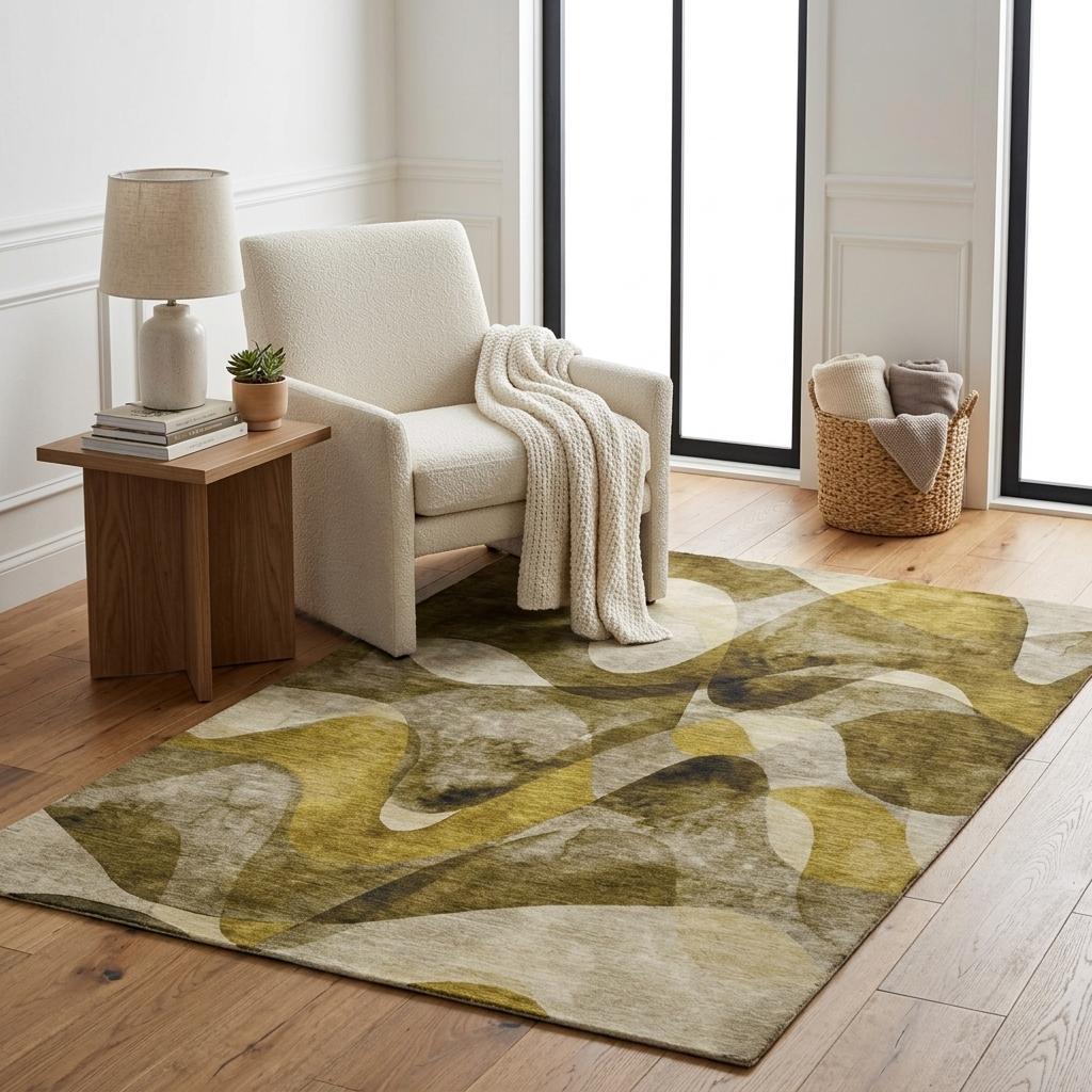 5' X 8' Coffee And Gold Abstract Shag Washable Area Rug With UV Protection - HomeRoots - Flyclothing LLC