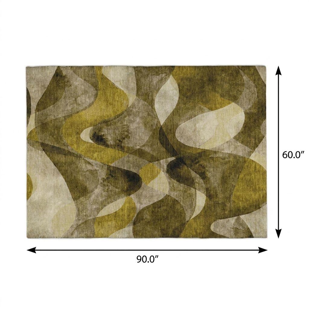 5' X 8' Coffee And Gold Abstract Shag Washable Area Rug With UV Protection - HomeRoots - Flyclothing LLC