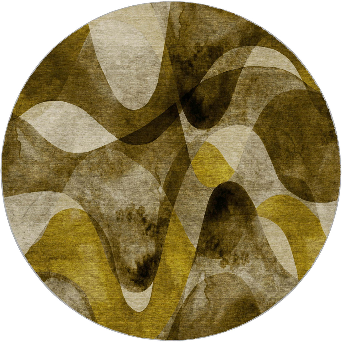 8' Coffee And Gold Abstract Shag Washable Round Rug With UV Protection - HomeRoots - Flyclothing LLC