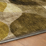 8' Coffee And Gold Abstract Shag Washable Round Rug With UV Protection - HomeRoots - Flyclothing LLC