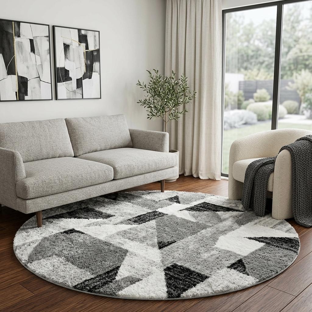 8' Coffee And Gold Abstract Shag Washable Round Rug With UV Protection - HomeRoots - Flyclothing LLC