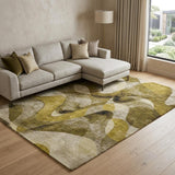 10' X 14' Coffee And Gold Abstract Shag Washable Area Rug With UV Protection - HomeRoots - Flyclothing LLC