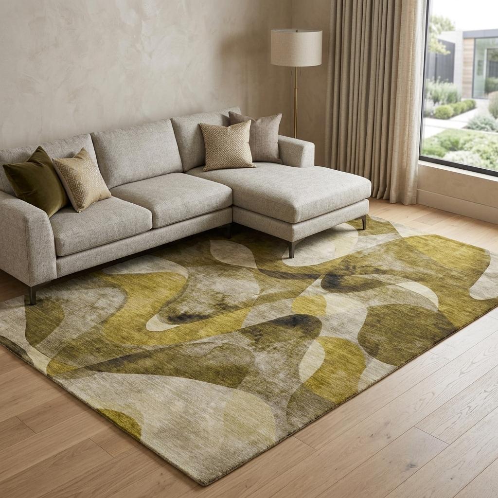 10' X 14' Coffee And Gold Abstract Shag Washable Area Rug With UV Protection - HomeRoots - Flyclothing LLC