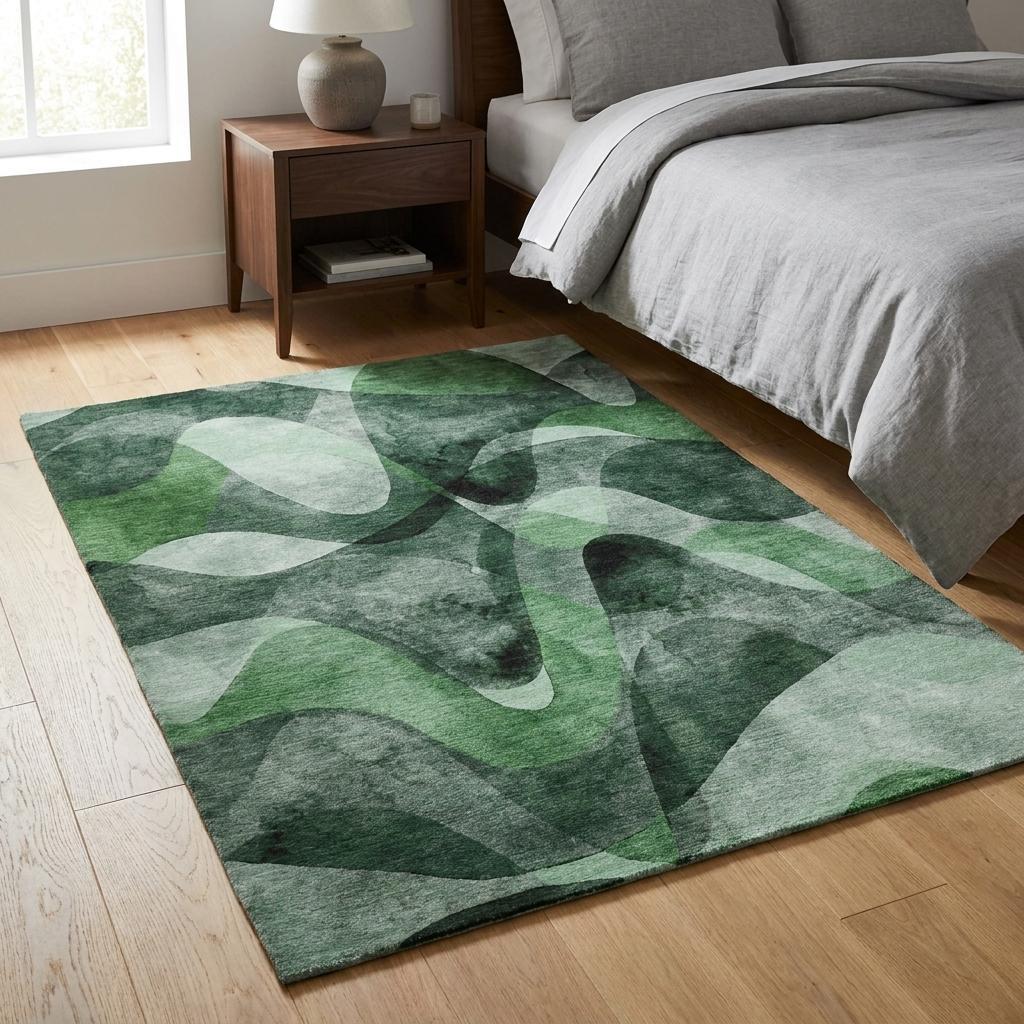 3' X 5' Fern Green And Ivory Abstract Shag Washable Area Rug With UV Protection - HomeRoots - Flyclothing LLC